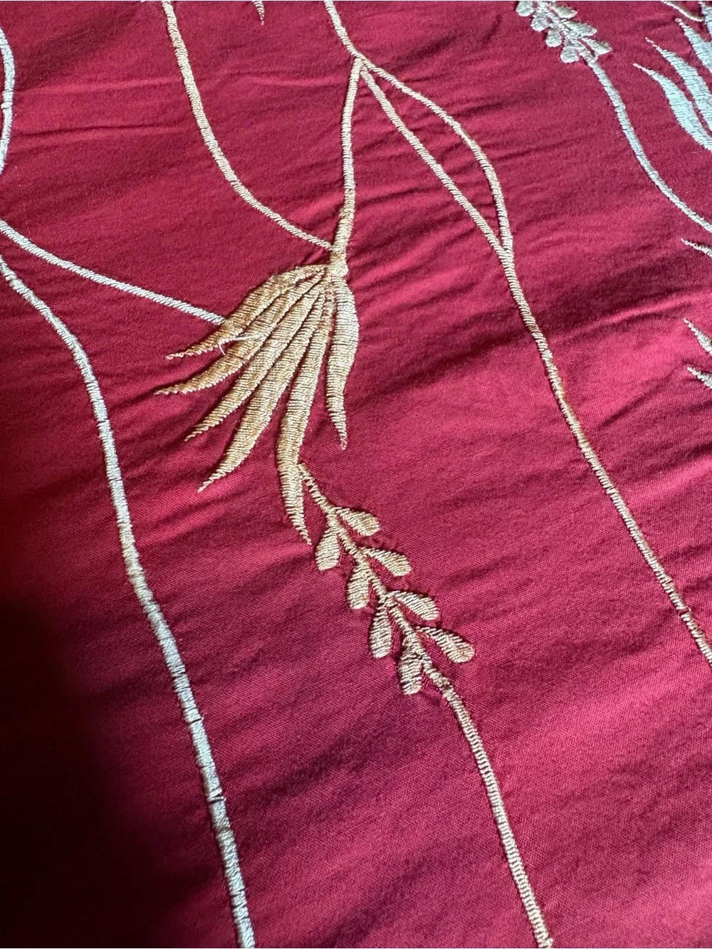 Elegant Red Embroidered Bedding Set with Floral Motif